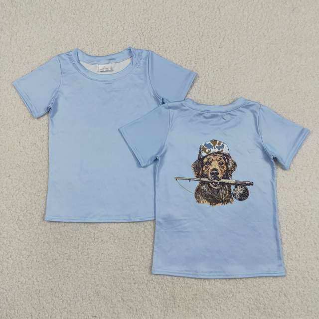 BT1761 RTS Blue CAMO PUPPY print short sleeve boy t-shirt