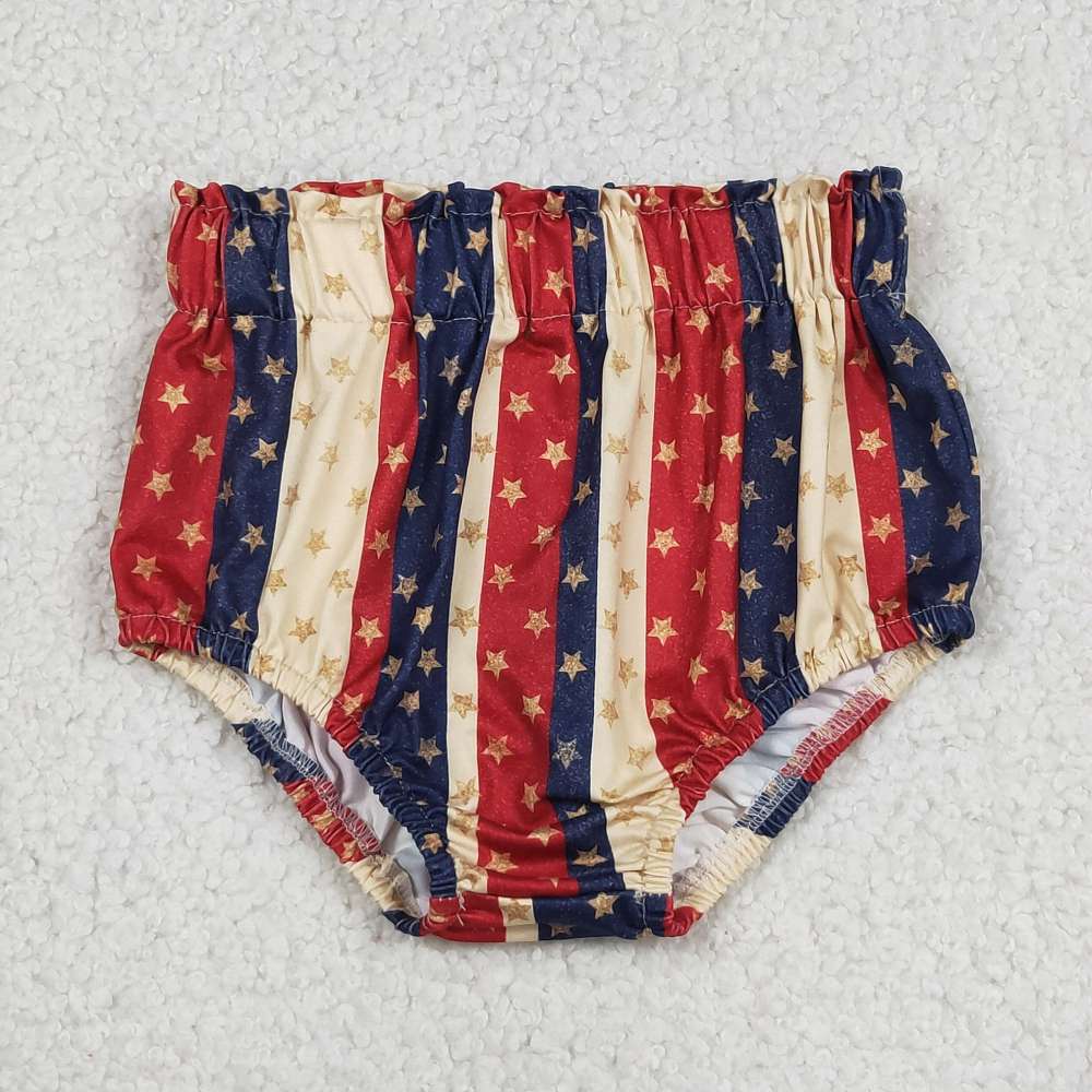 SS0313  RTS Girl Red white blue stripe stars girl bummies