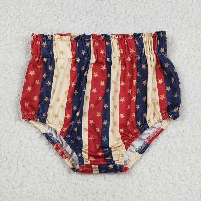 SS0313  RTS Girl Red white blue stripe stars girl bummies