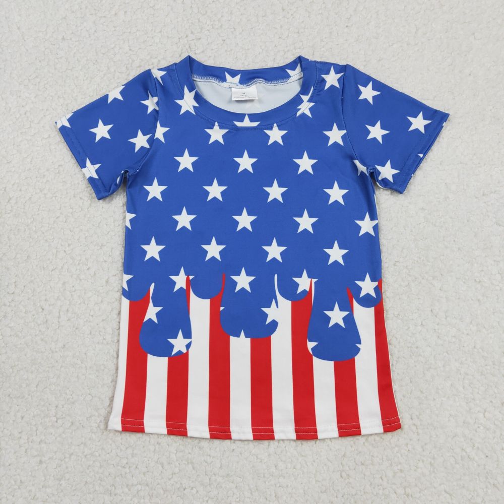 BT1741 RTS Blue 4th of july stars stripe print short sleeve boy t-shirt
