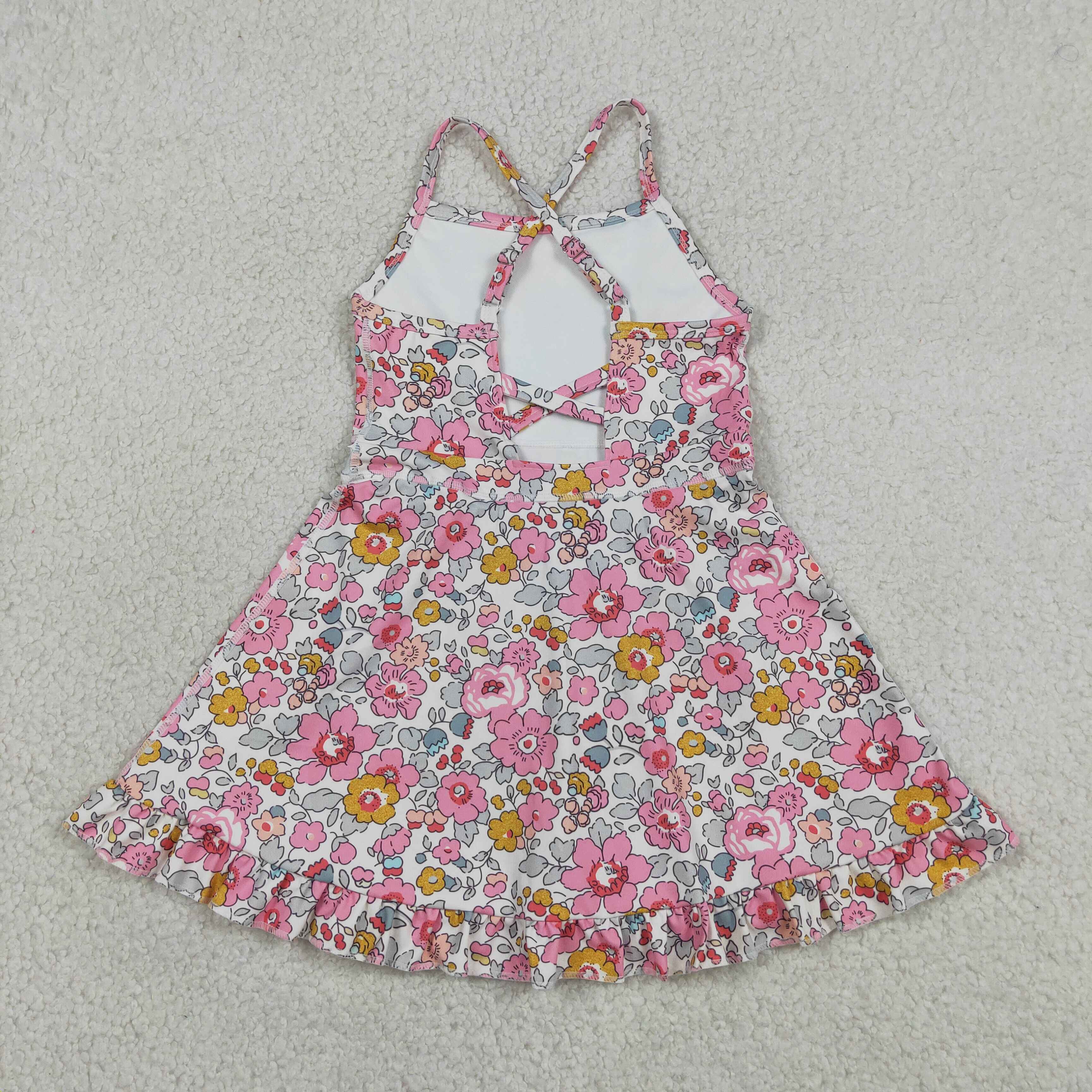 GSD2278  RTS pink SMALL  flowers  girl  summer YOGA dress