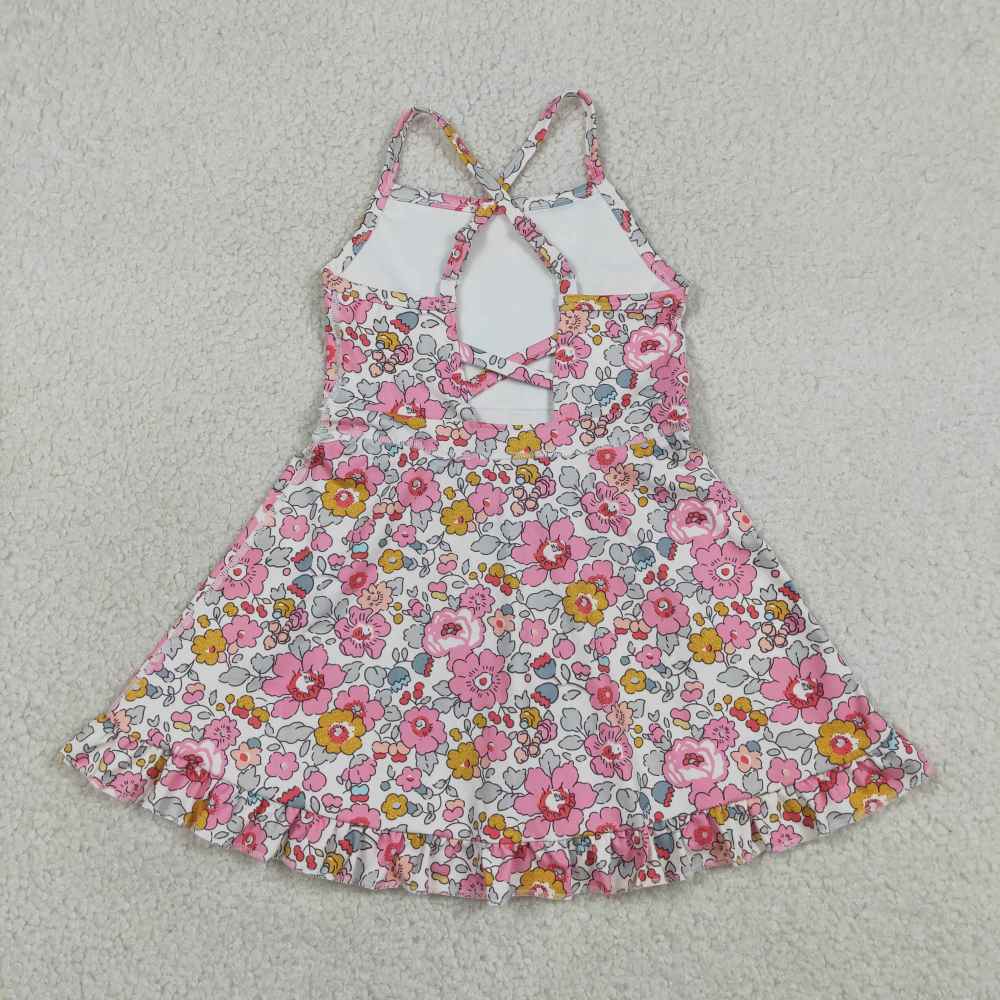 GSD2278  RTS pink SMALL  flowers  girl  summer YOGA dress