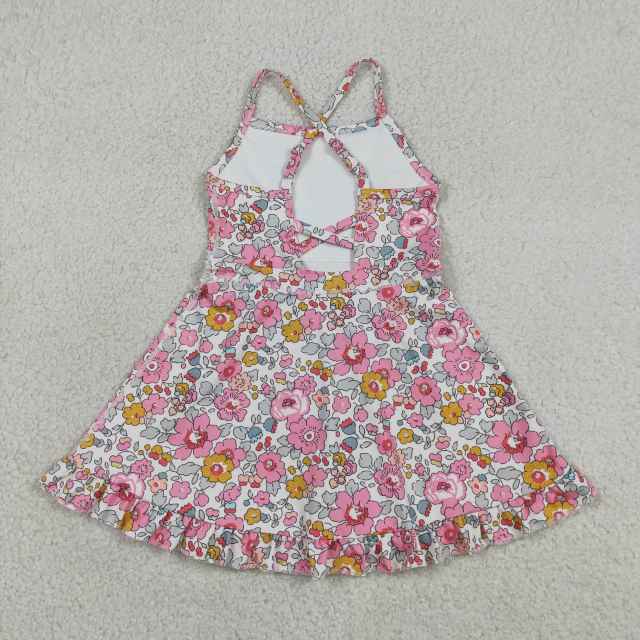 GSD2278  RTS pink SMALL  flowers  girl  summer YOGA dress