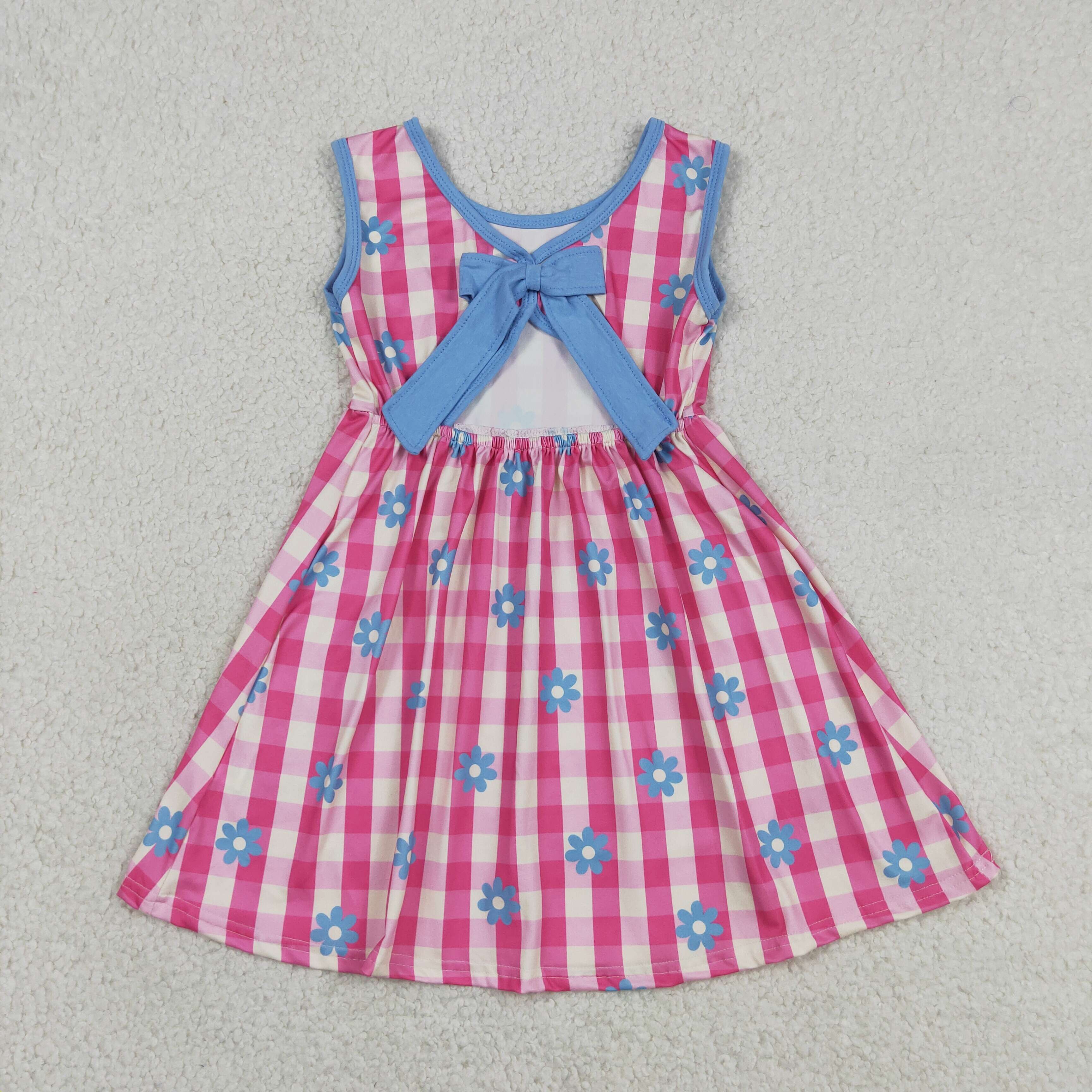 GSD4007   RTS pink plaid  girl  summer dress
