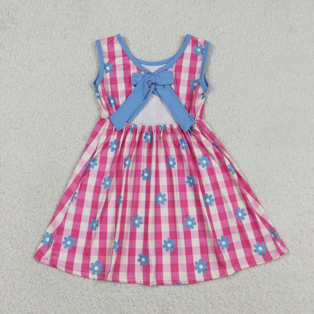 GSD4007   RTS pink plaid  girl  summer dress
