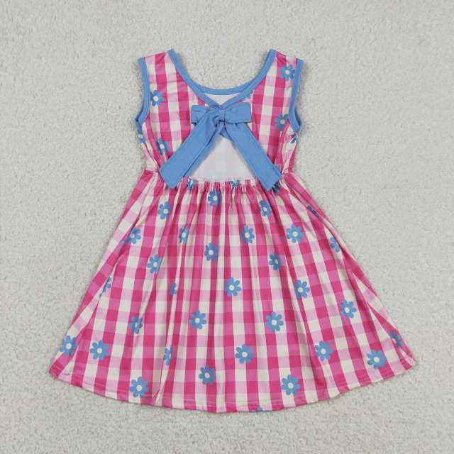 GSD4007   RTS pink plaid  girl  summer dress