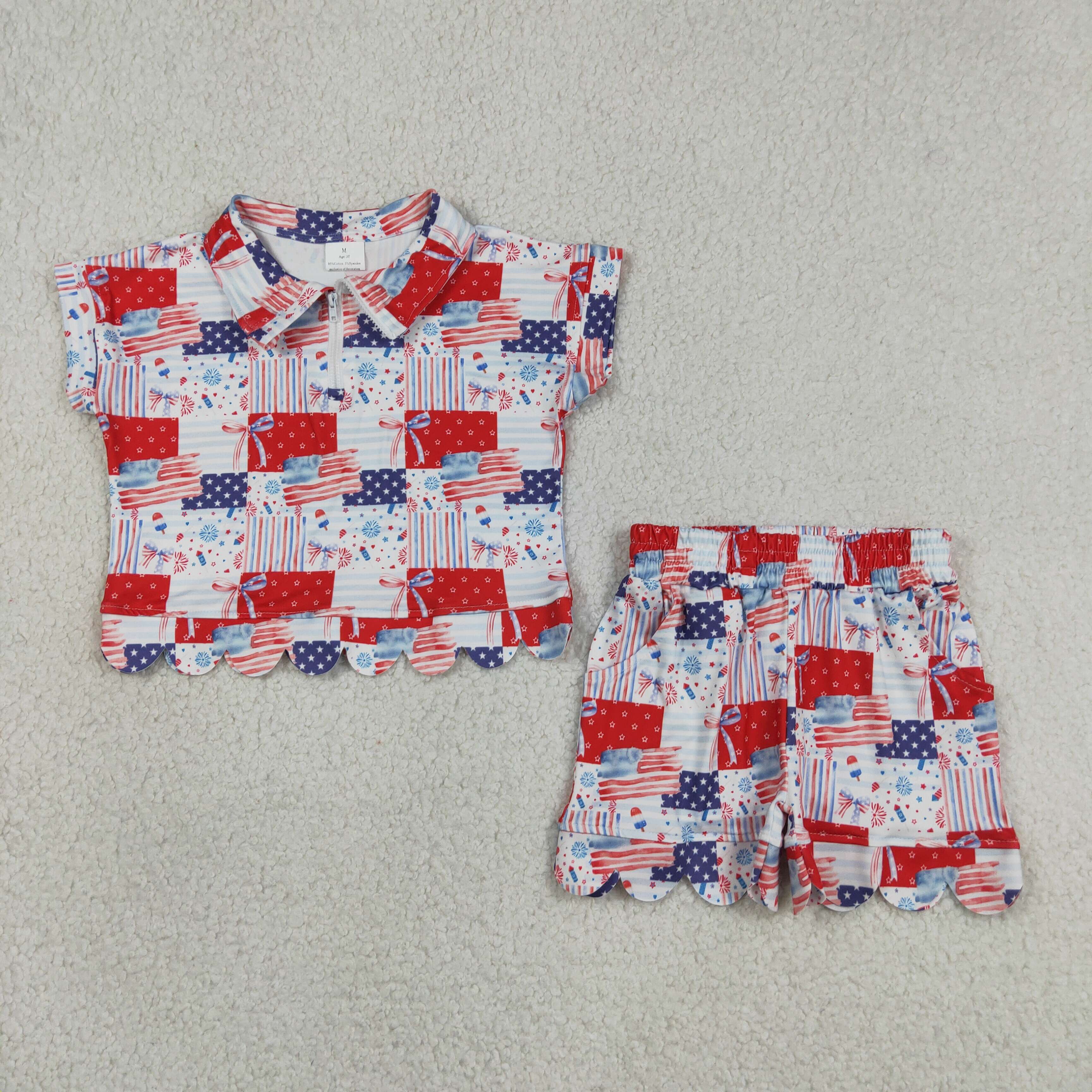 GSSO3599 4th of july flag short sleeve girl outfits