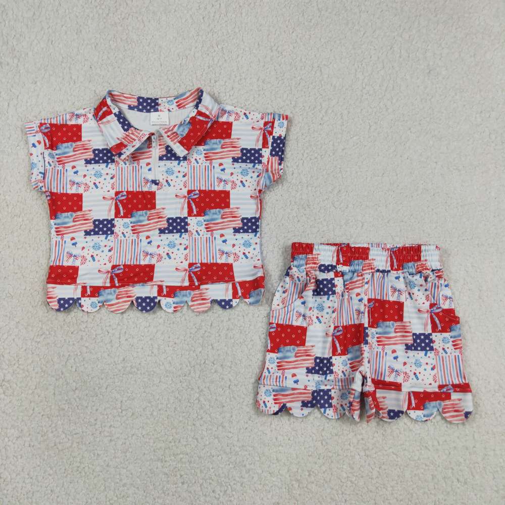 GSSO3599 4th of july flag short sleeve girl outfits