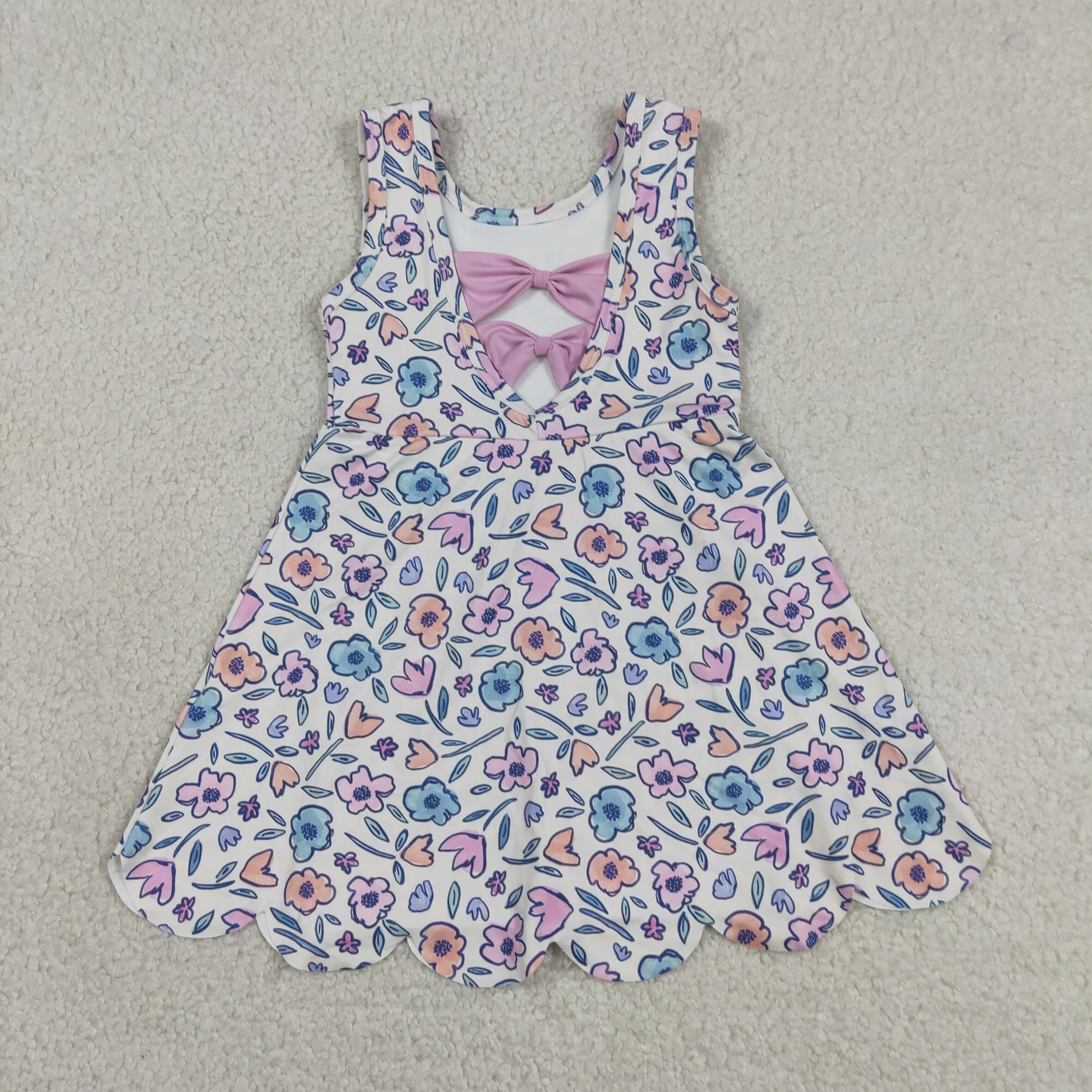 GSD3808   RTS pink purple flowers  girl  summer YOGA dress
