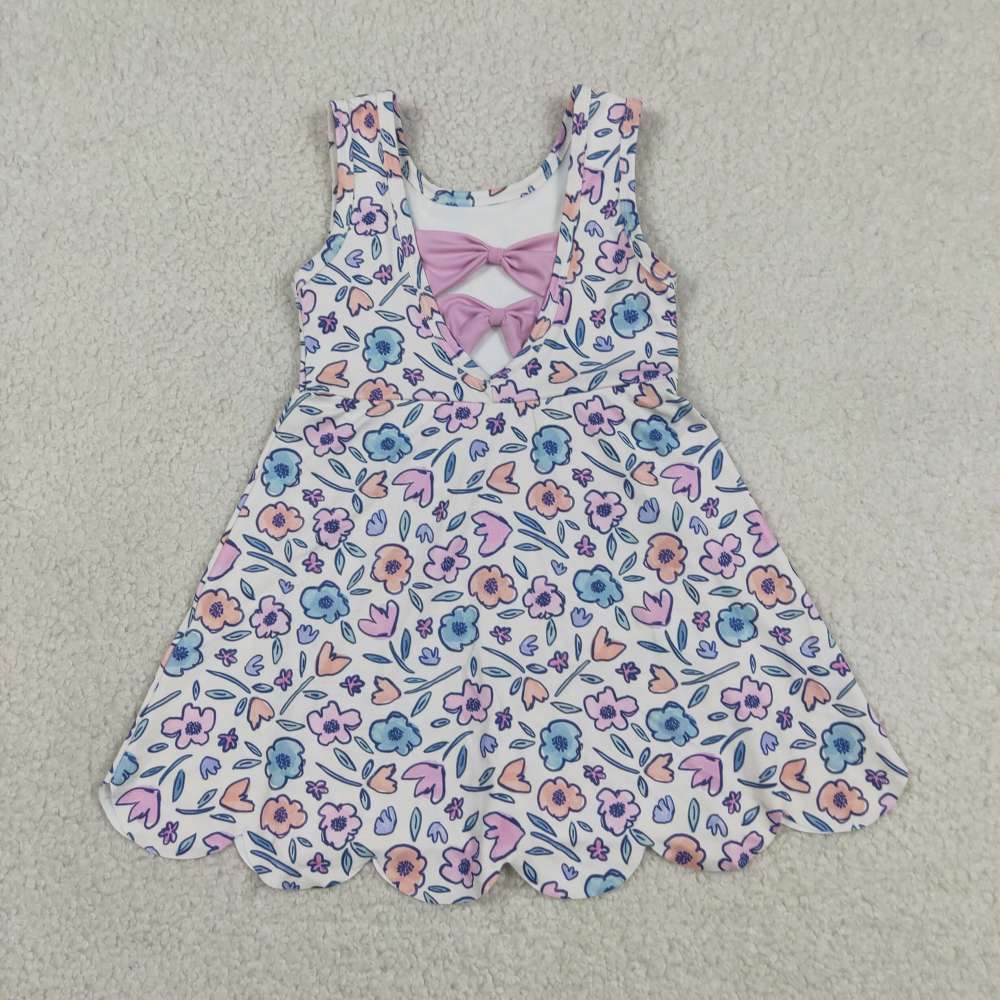 GSD3808   RTS pink purple flowers  girl  summer YOGA dress