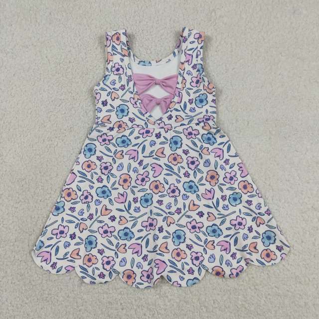 GSD3808   RTS pink purple flowers  girl  summer YOGA dress