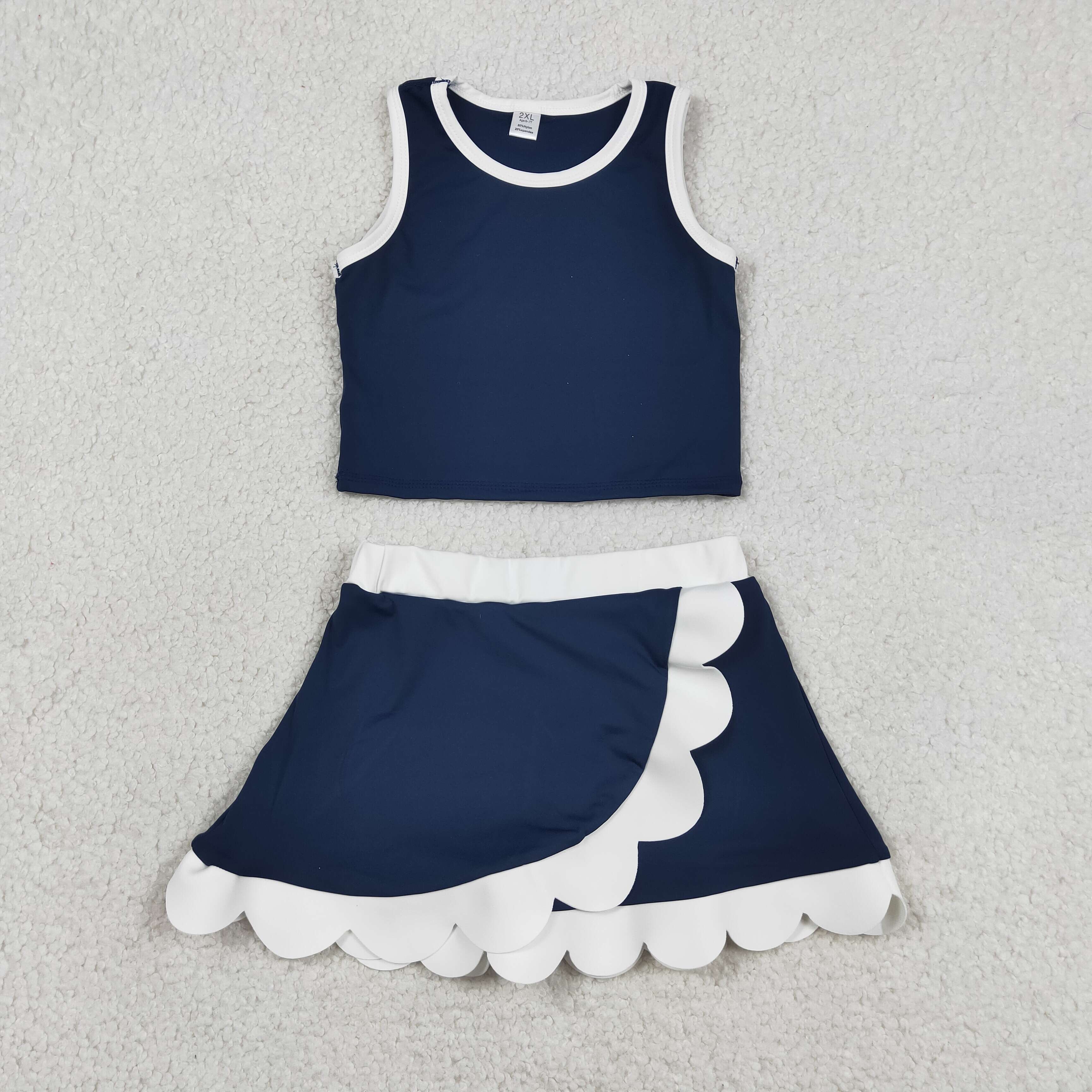 GSD4024 RTS NAVY White print active girl yoga scallop skirt dress