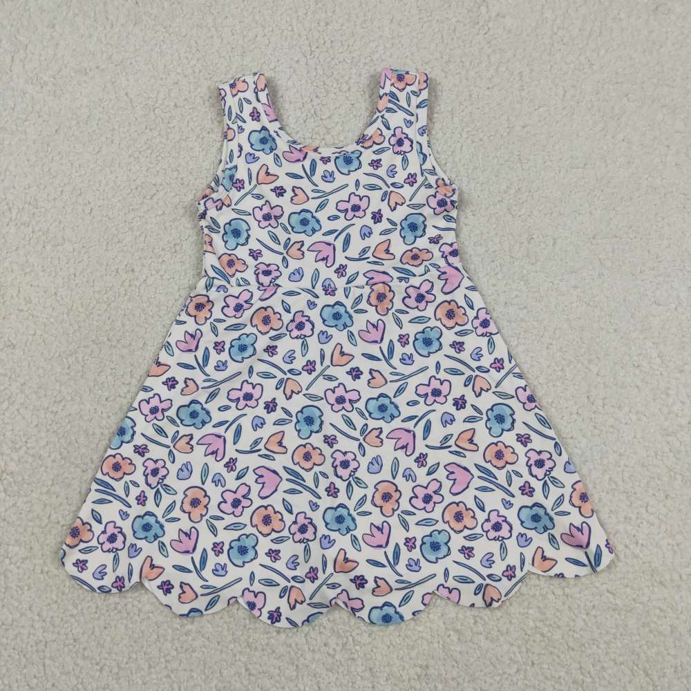 GSD3808   RTS pink purple flowers  girl  summer YOGA dress
