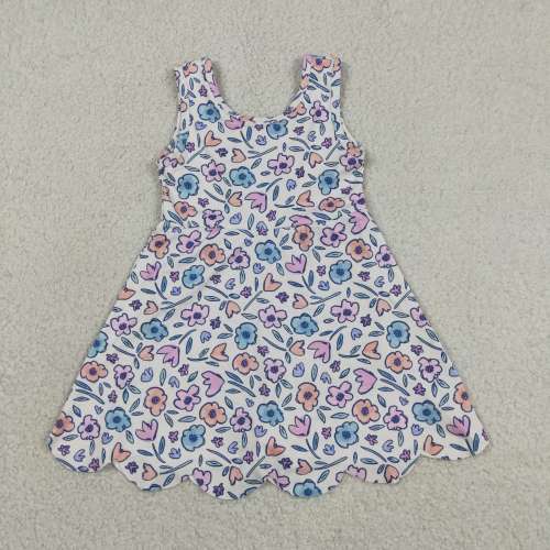 GSD3808   RTS pink purple flowers  girl  summer YOGA dress