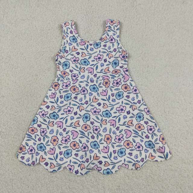 GSD3808   RTS pink purple flowers  girl  summer YOGA dress