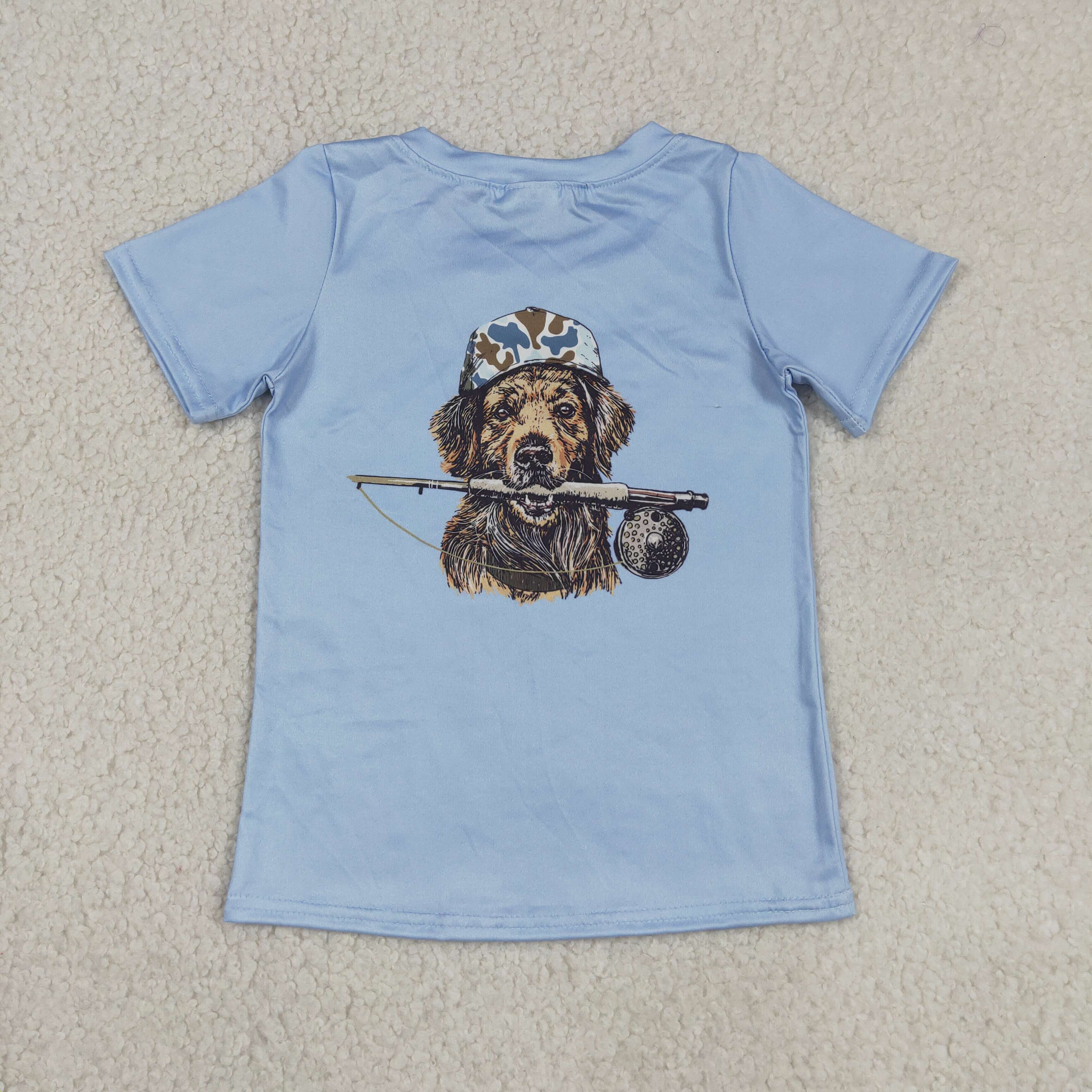 BT1761 RTS Blue CAMO PUPPY print short sleeve boy t-shirt