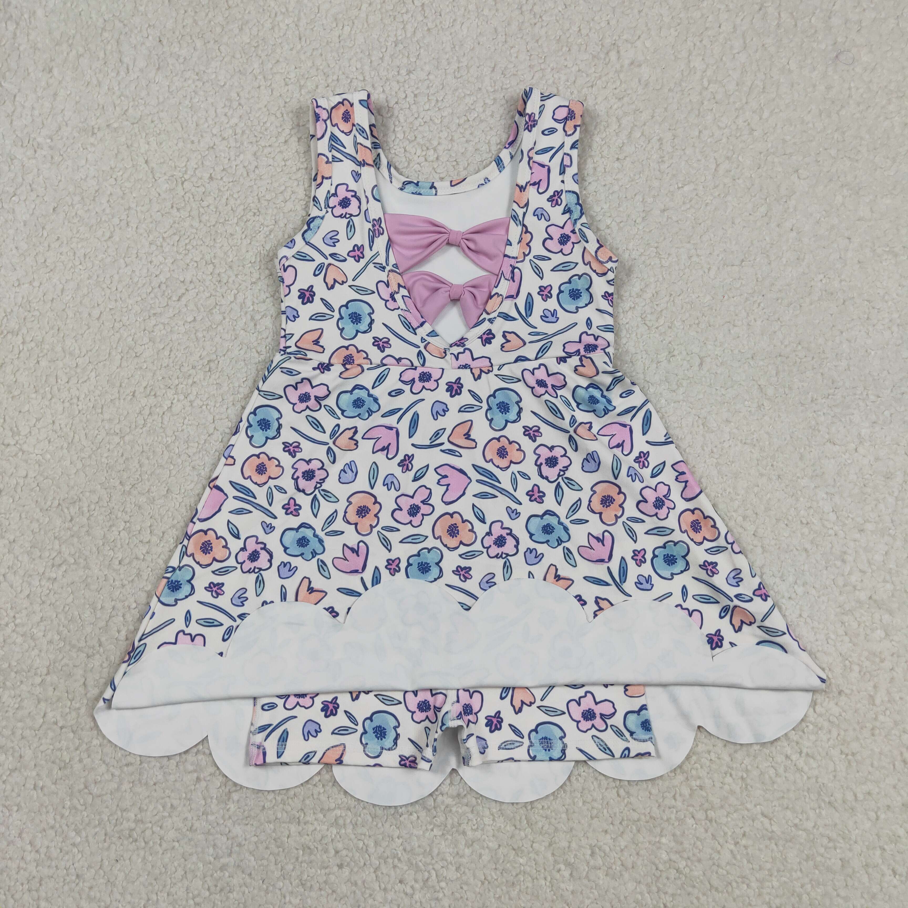 GSD3808   RTS pink purple flowers  girl  summer YOGA dress