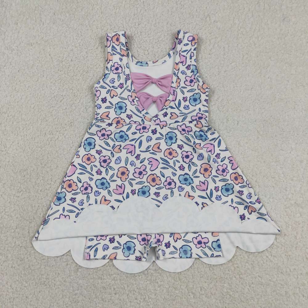 GSD3808   RTS pink purple flowers  girl  summer YOGA dress