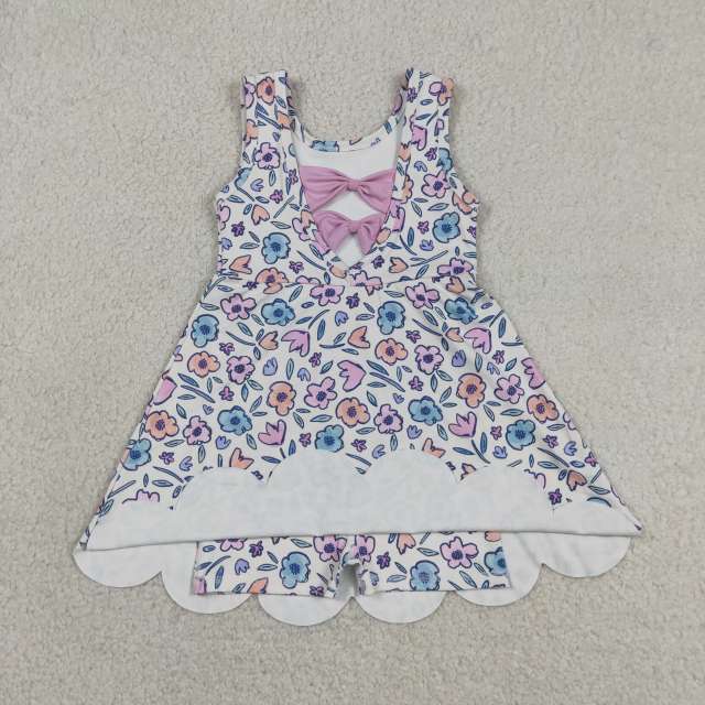 GSD3808   RTS pink purple flowers  girl  summer YOGA dress
