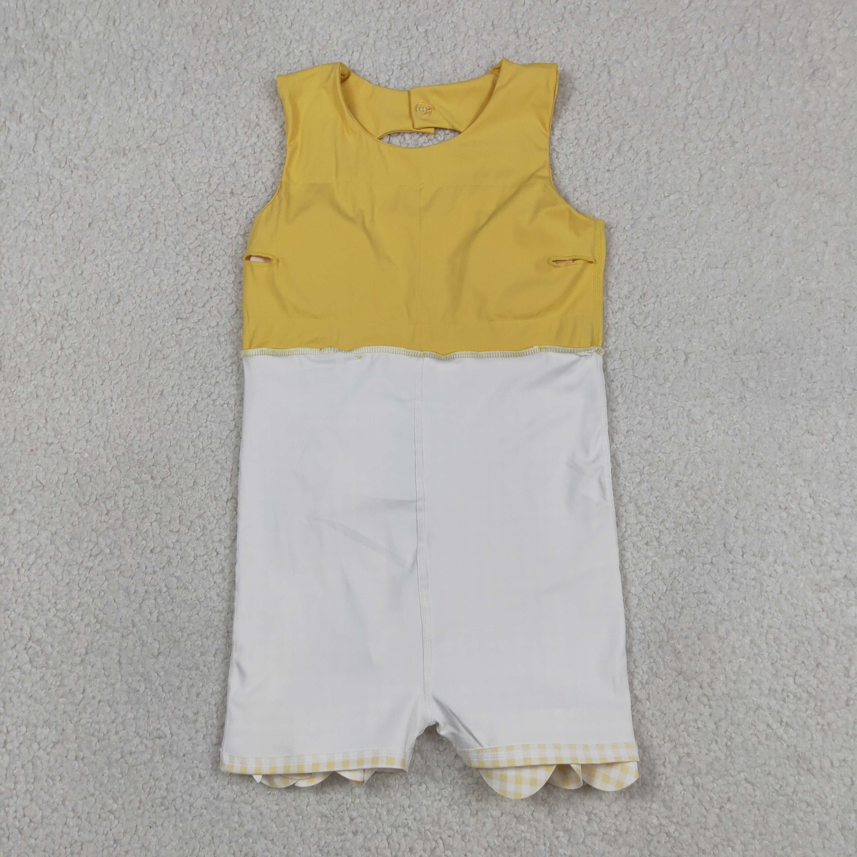 GSD3318  RTS Yellow plaid bows  print active girl yoga scallop dress