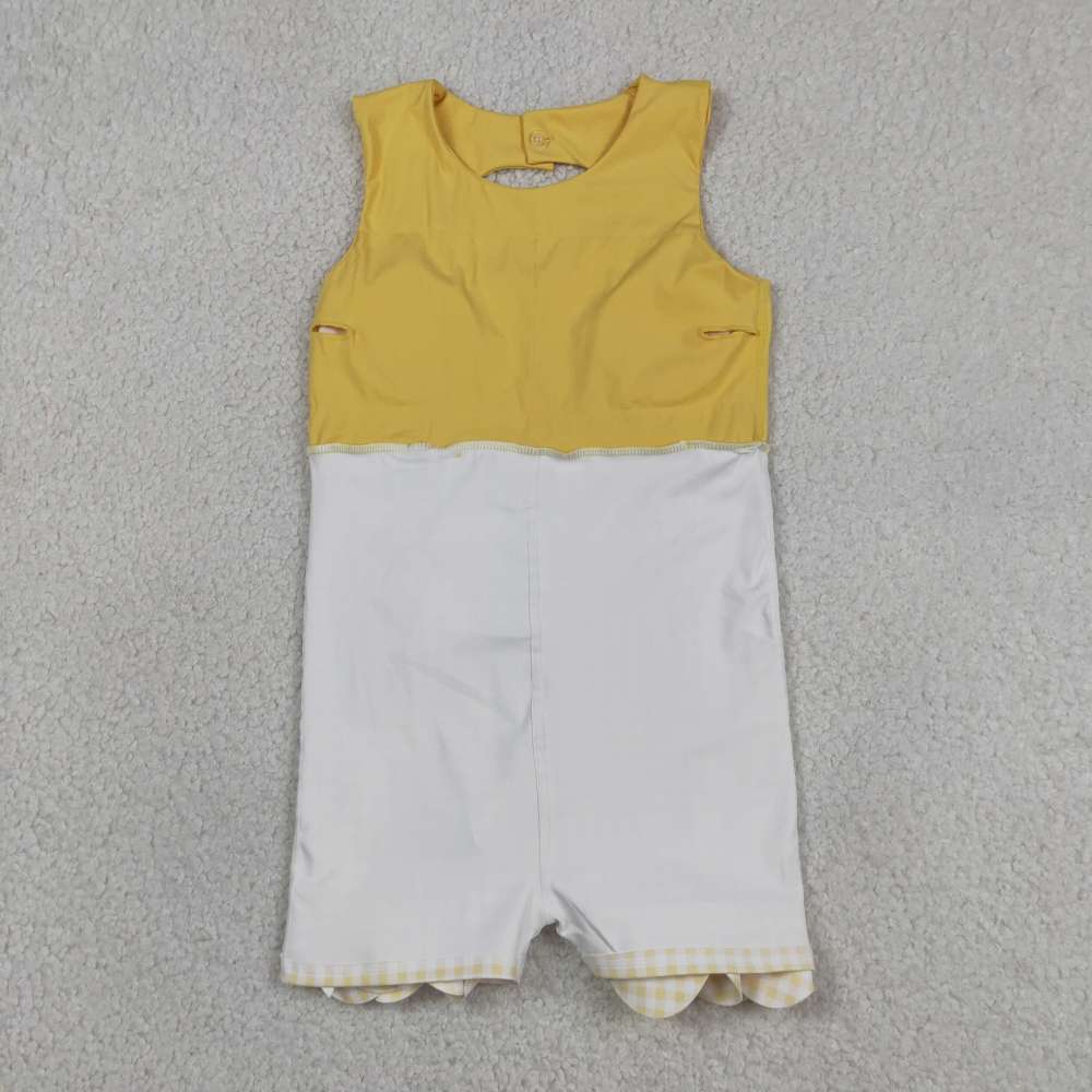 GSD3318  RTS Yellow plaid bows  print active girl yoga scallop dress