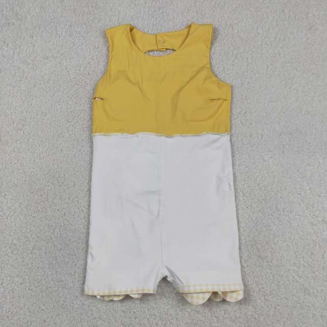 GSD3318  RTS Yellow plaid bows  print active girl yoga scallop dress