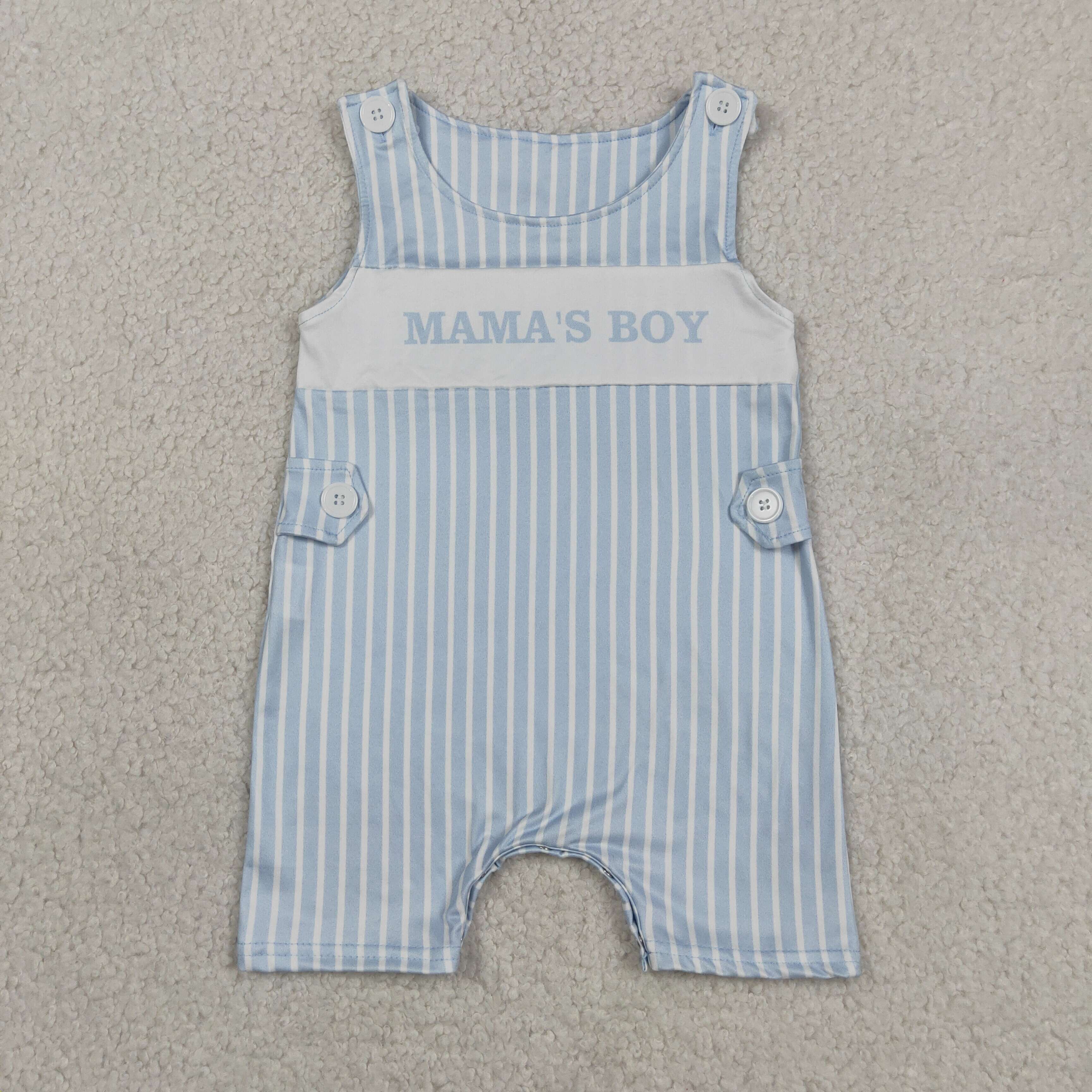 SR3972  Baby Blue stripe mama's boy print sleeveless Rompers