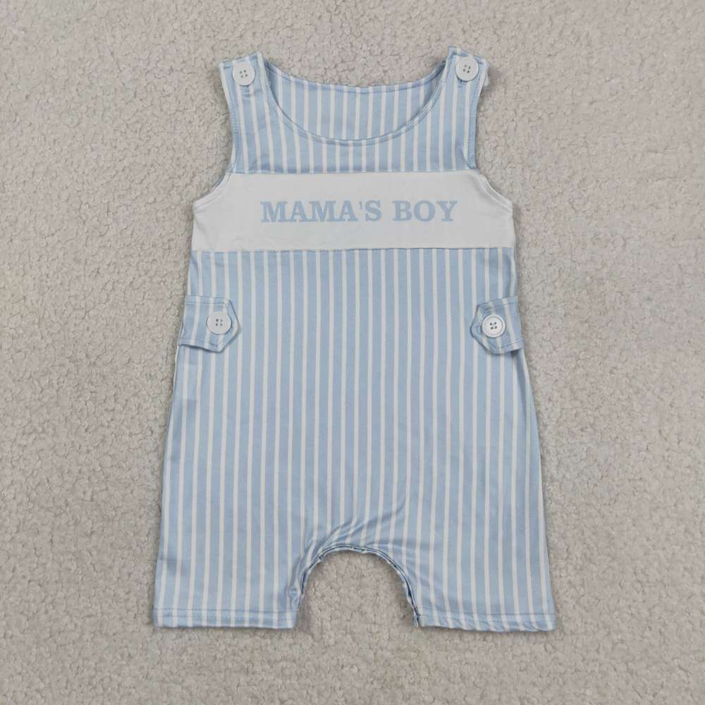 SR3972  Baby Blue stripe mama's boy print sleeveless Rompers