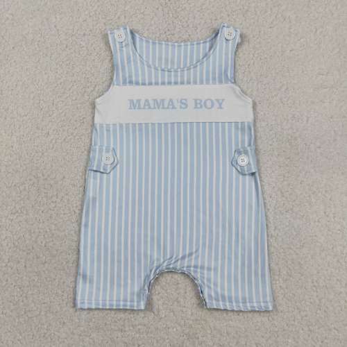 SR3972  Baby Blue stripe mama's boy print sleeveless Rompers