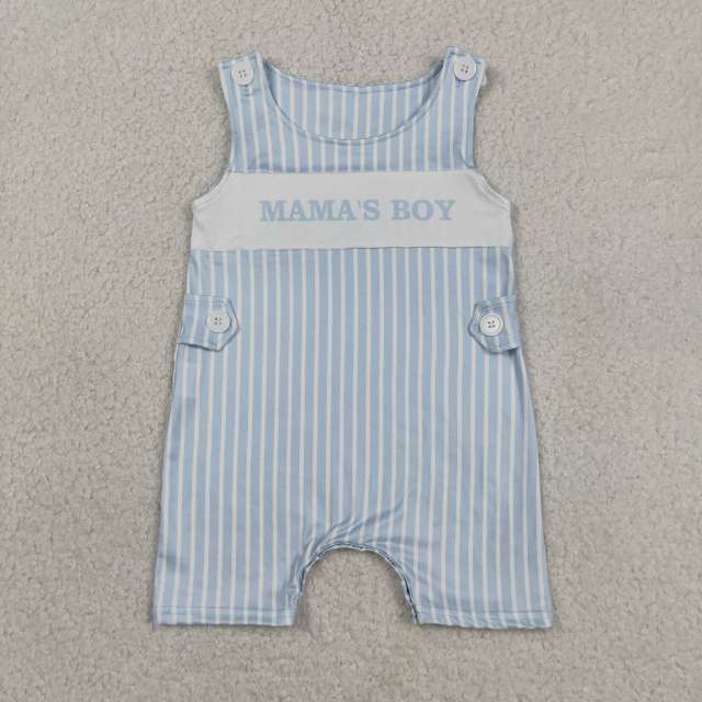 SR3972  Baby Blue stripe mama's boy print sleeveless Rompers