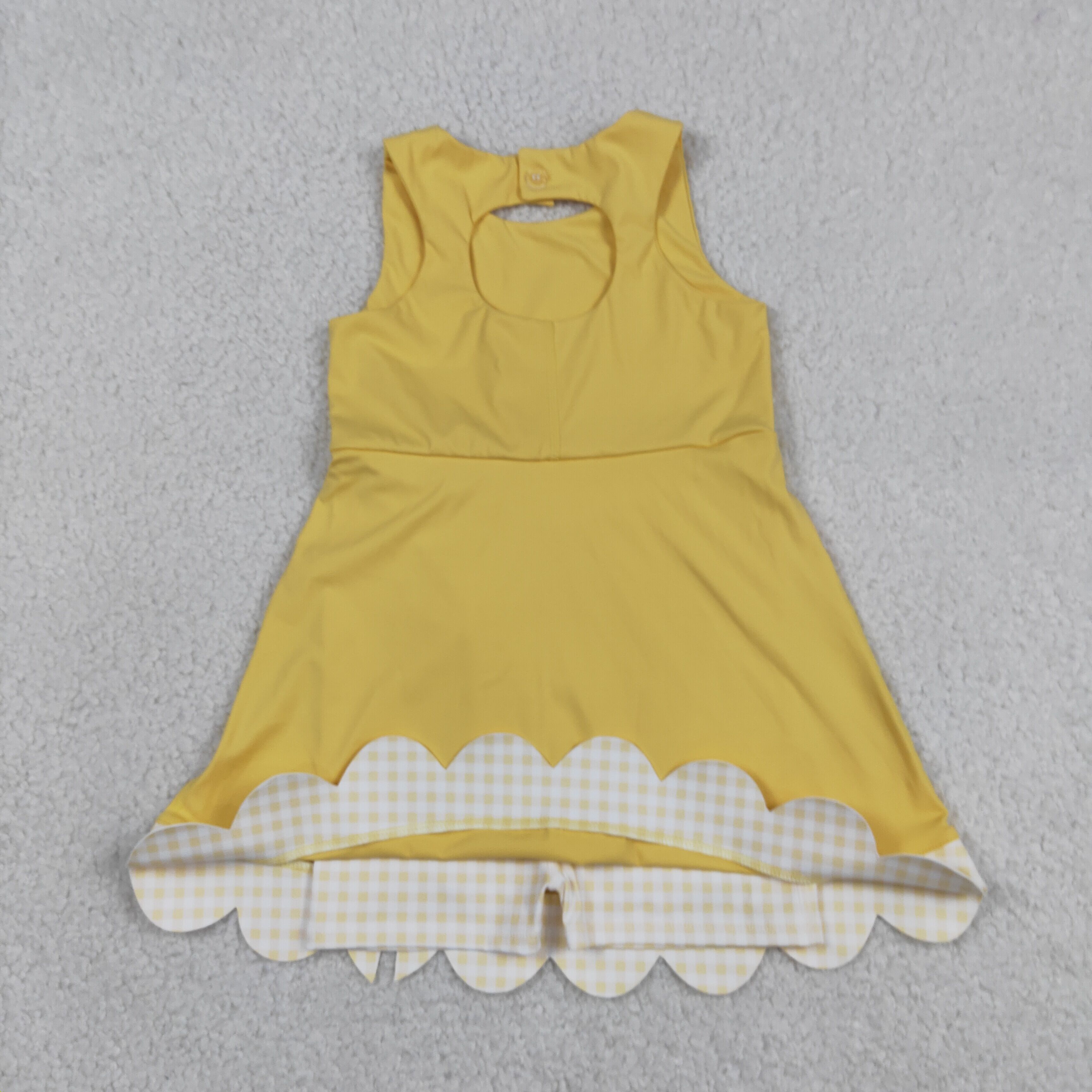 GSD3318  RTS Yellow plaid bows  print active girl yoga scallop dress
