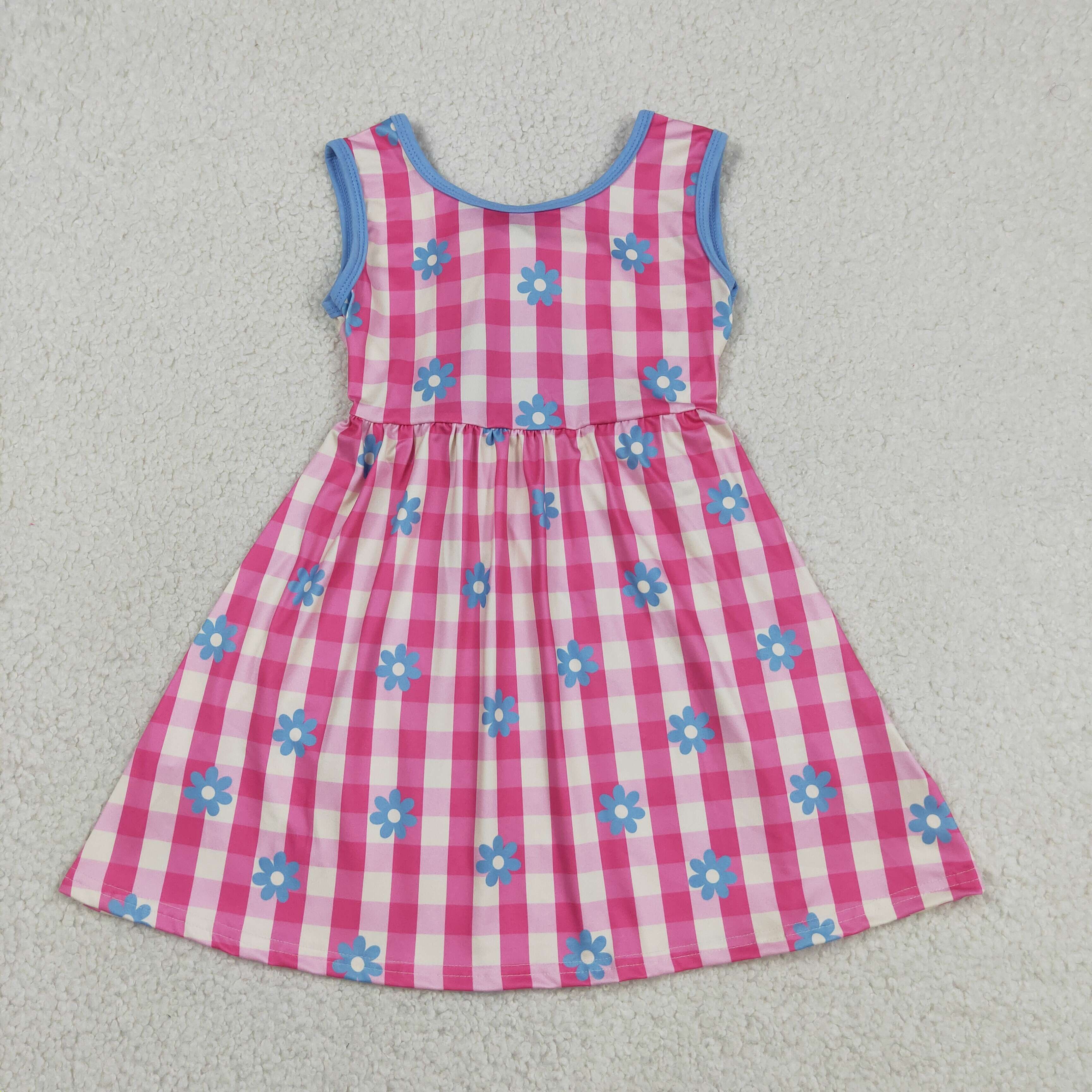 GSD4007   RTS pink plaid  girl  summer dress