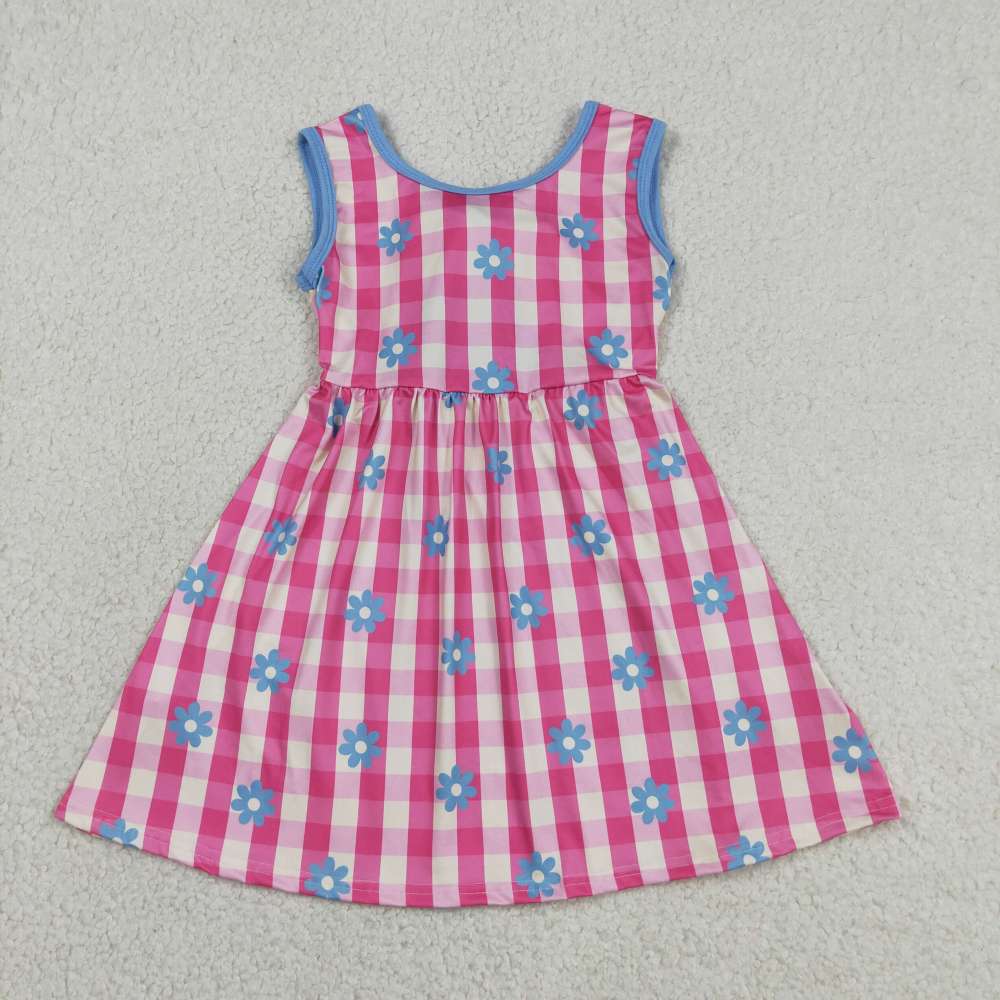 GSD4007   RTS pink plaid  girl  summer dress