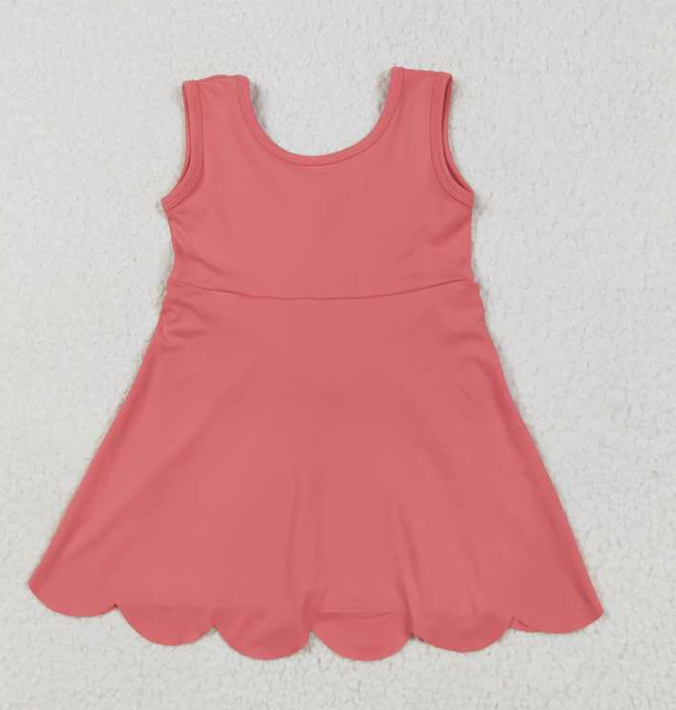 GSD2373 light yellow solid print active girl yoga scallop dress