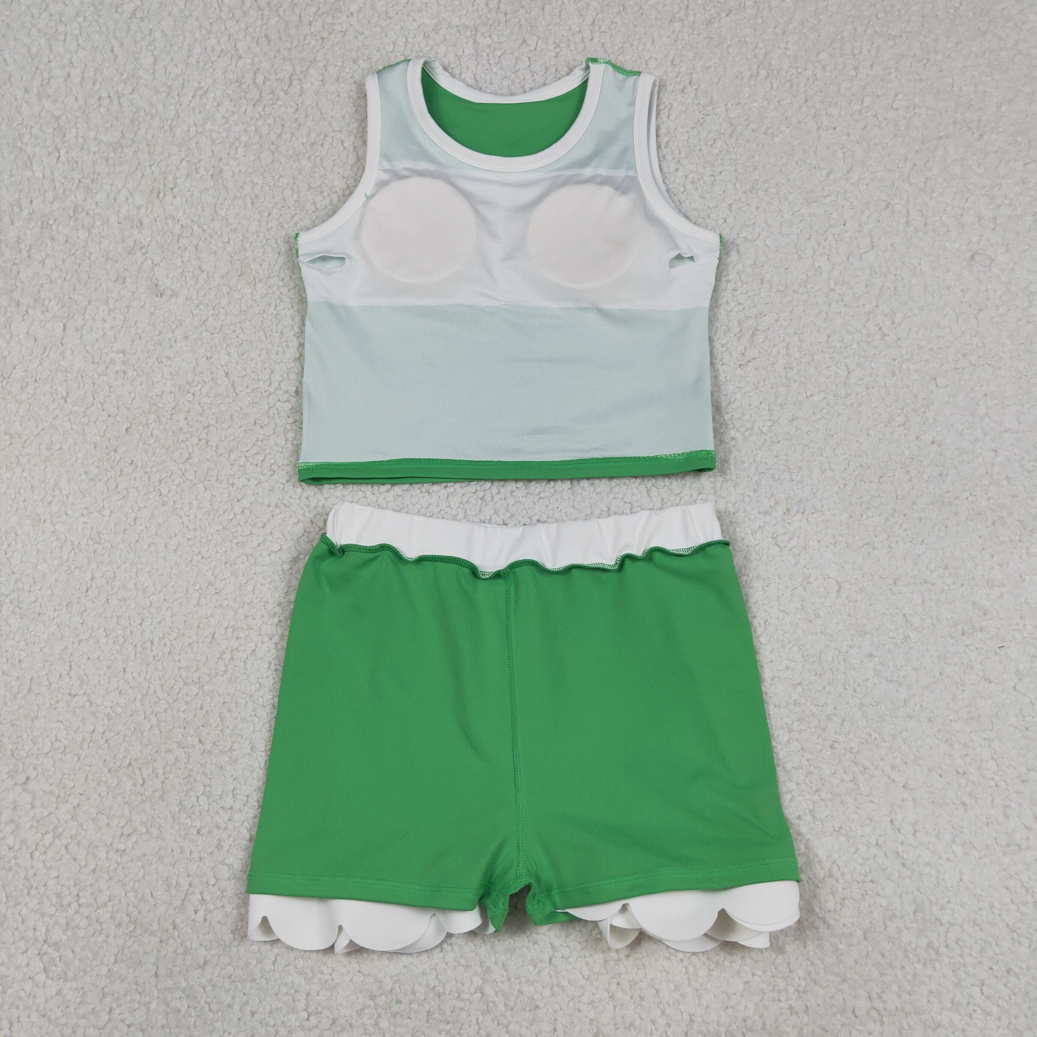 GSD4025 RTS Green white print active girl yoga scallop skirt dress