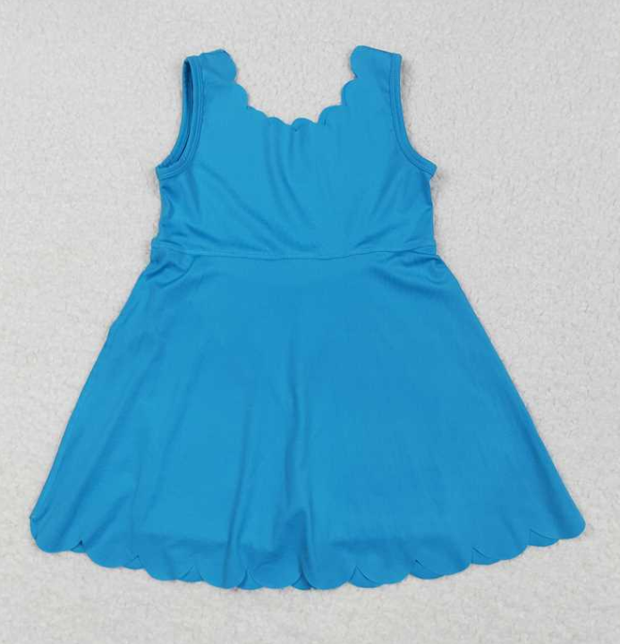 GSD2375   Blue solid print active girl yoga dress