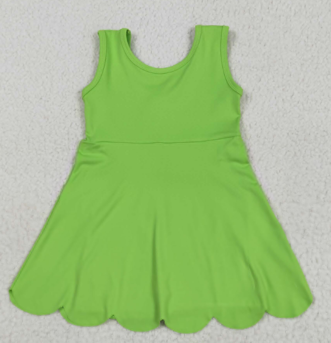 GSD2374   Green  solid print active girl yoga dress
