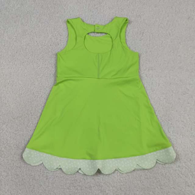 GSD3316   RTS green plaid bows  print active girl yoga scallop dress