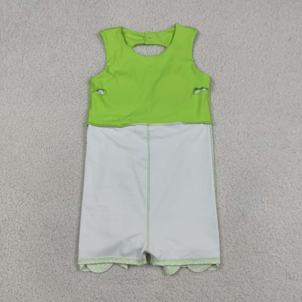 GSD3316   RTS green plaid bows  print active girl yoga scallop dress