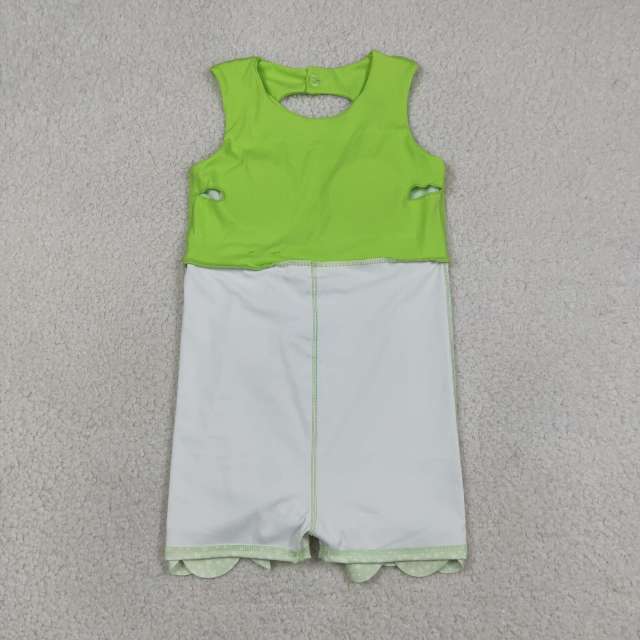 GSD3316   RTS green plaid bows  print active girl yoga scallop dress