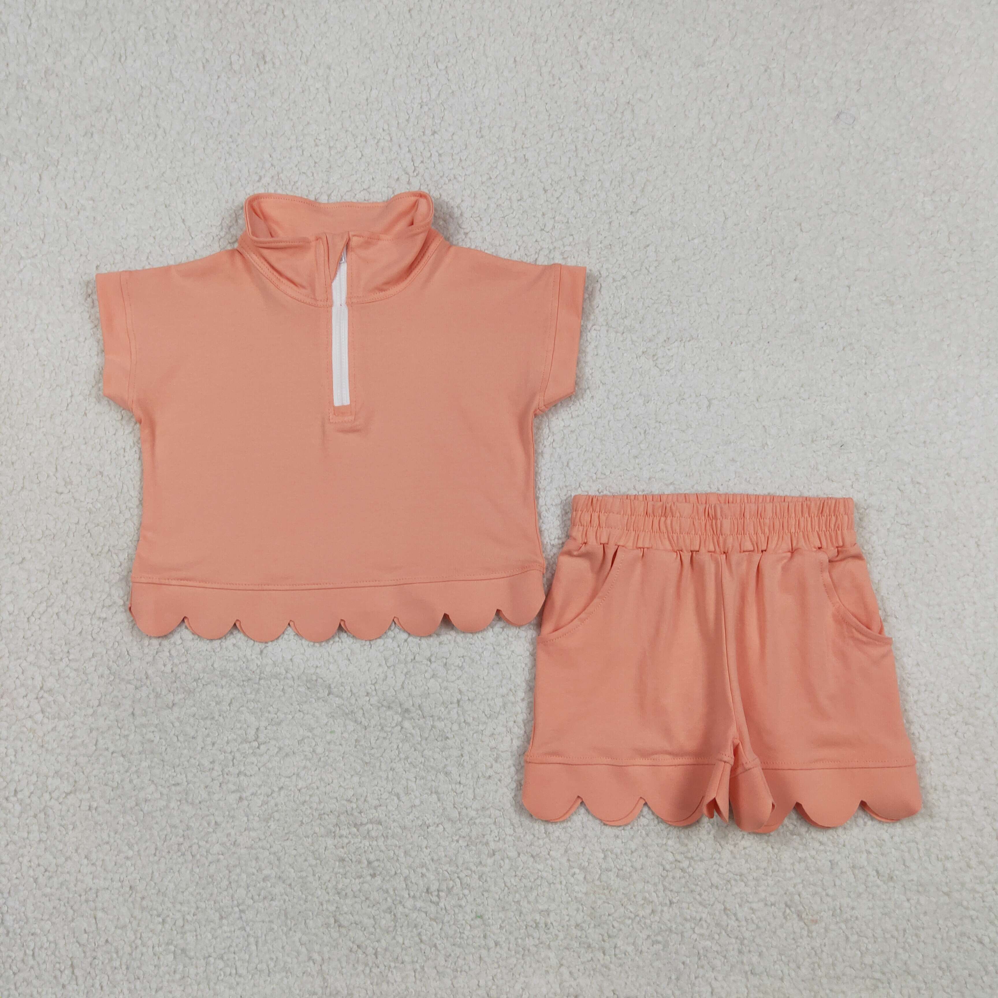 GSSO3374 Orange short sleeve girl Scallop outfits