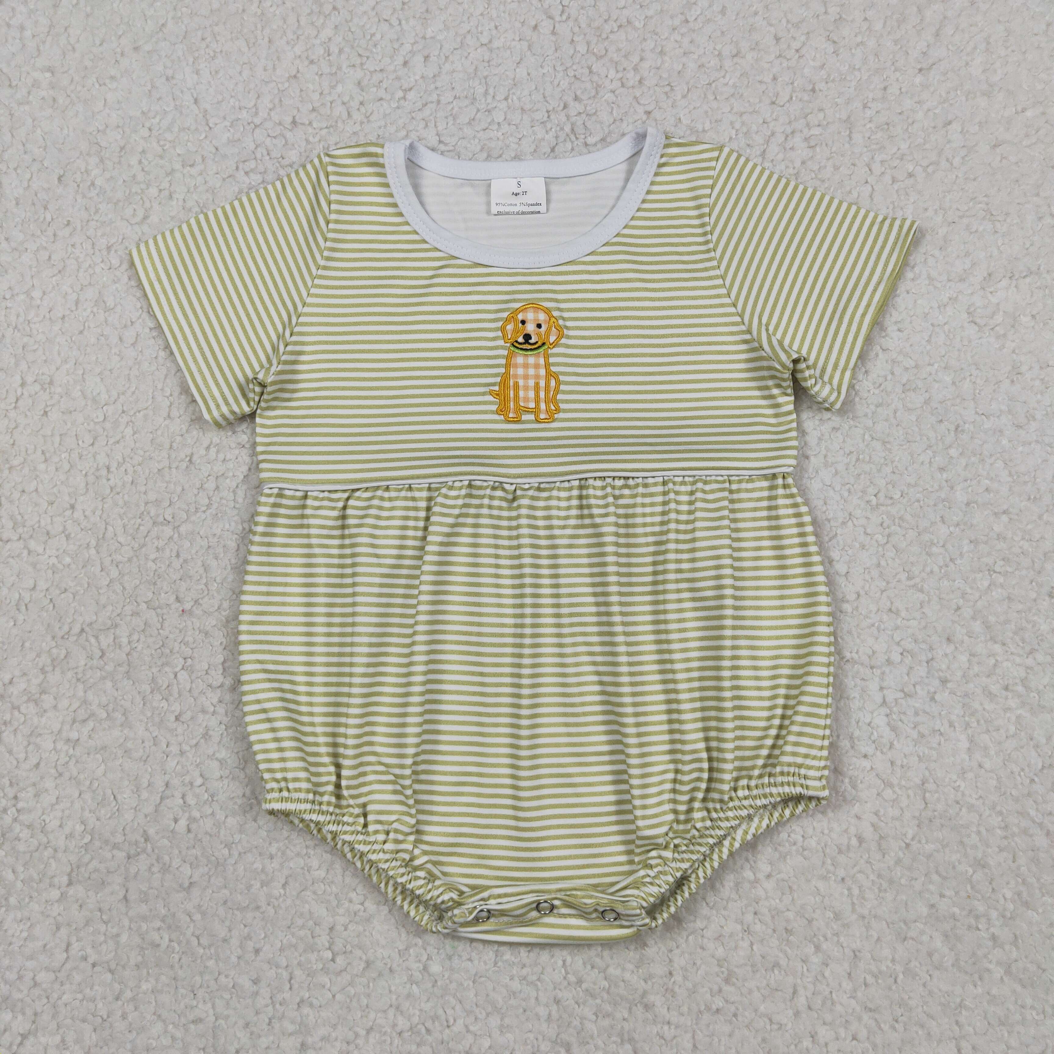 SR4140 Baby Green duck Embroidery short sleeve Rompers
