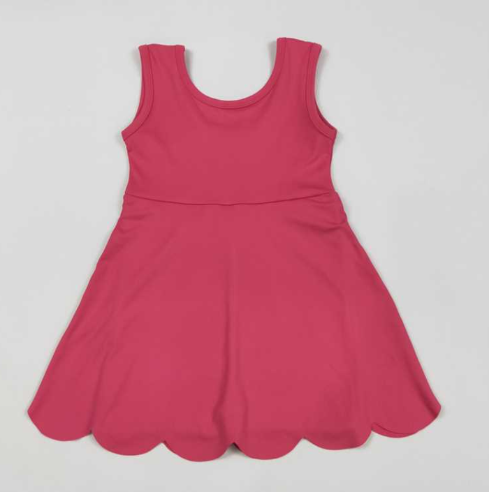 GSD2352  Hot pink solid print active girl yoga scallop dress