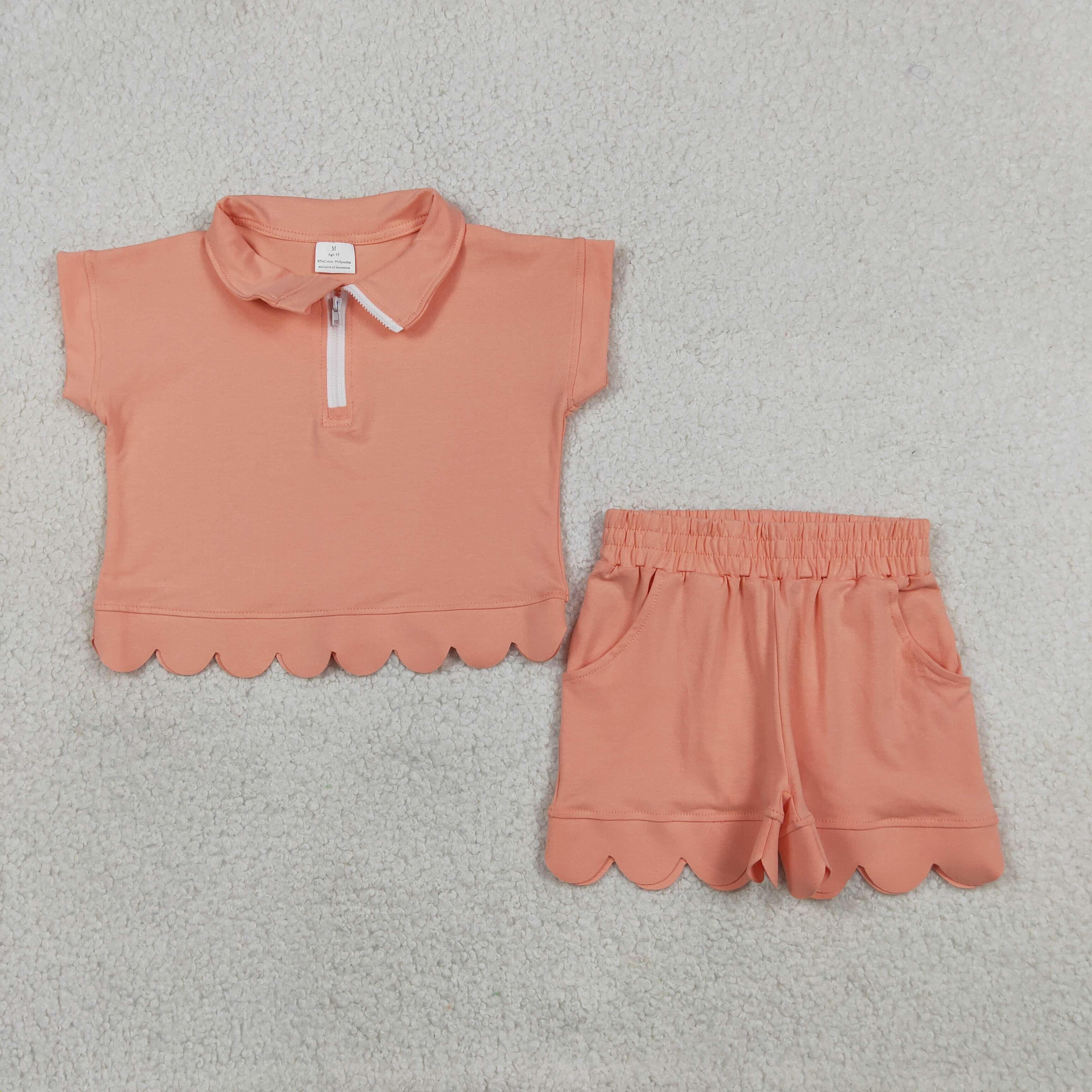 GSSO3374 Orange short sleeve girl Scallop outfits