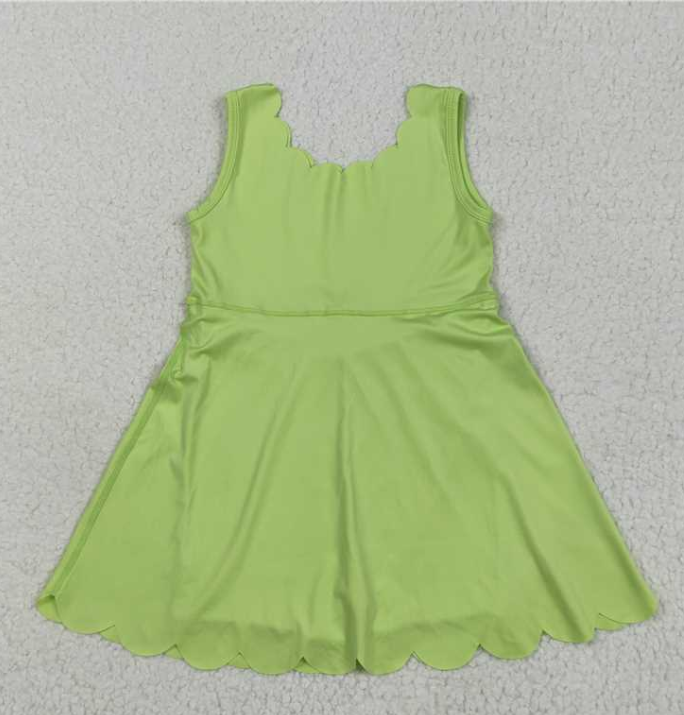 GSD2374 light green solid print active girl yoga scallop dress