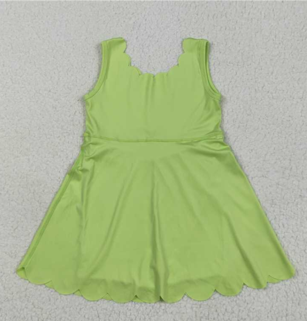 GSD2374 light green solid print active girl yoga scallop dress