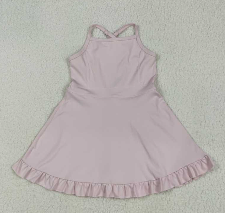 S0553 RTS Iight pink solid  girl  summer athletic yoga dress