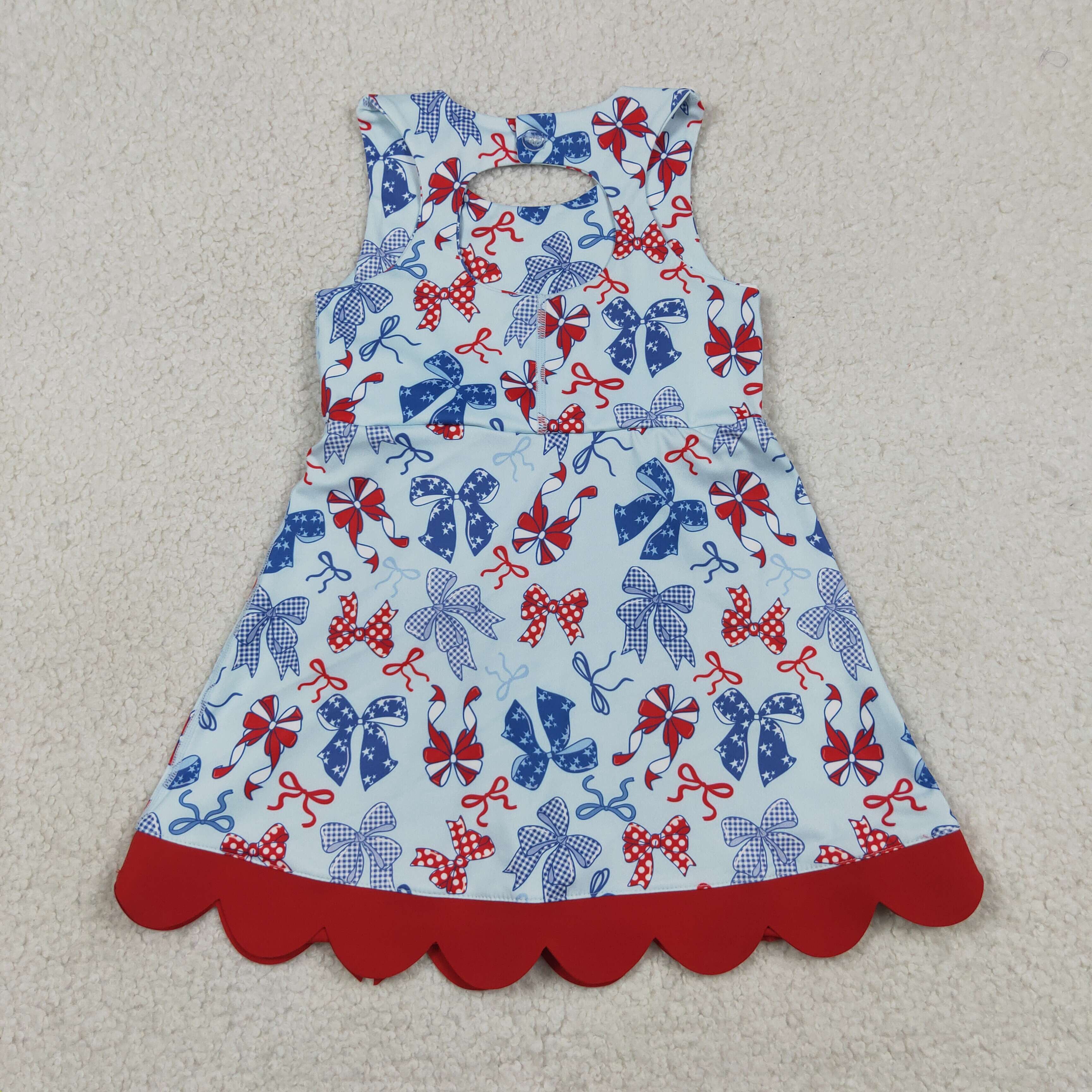 GSD3875   RTS 4th of july bows  print active girl yoga scallop dress