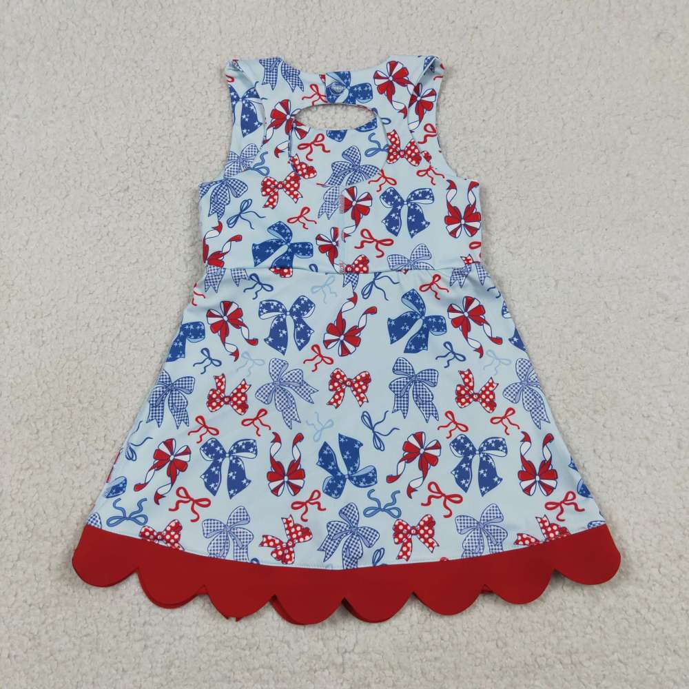 GSD3316   RTS green plaid bows  print active girl yoga scallop dress