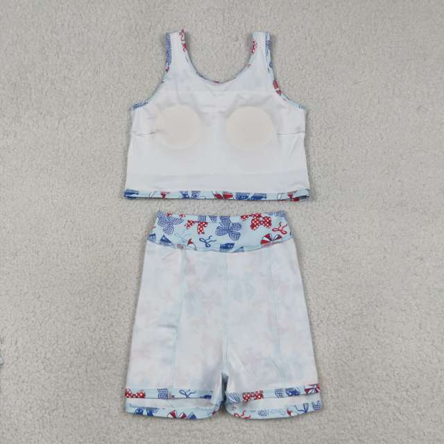 GSD3874 RTS Red Blue bows print active girl yoga skirt dress